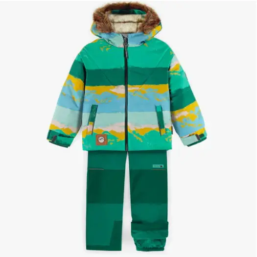 Green and Yellow Snowsuit With a Prin...