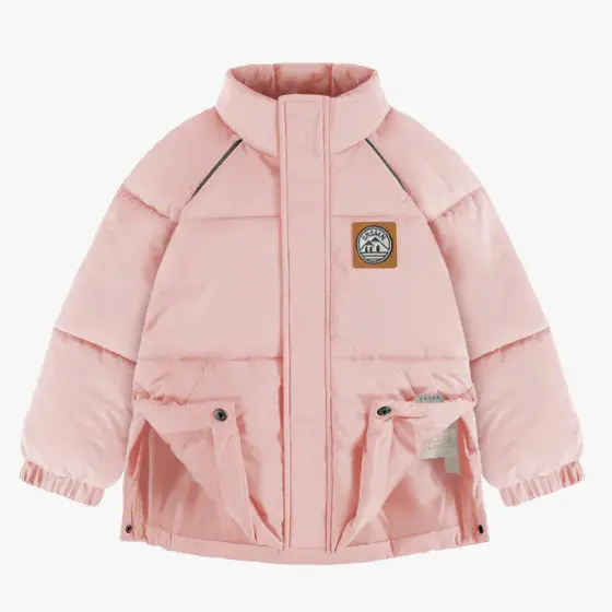High Collar Light Pink Puffer Coat In...