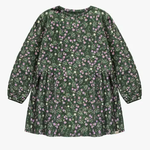 Dark Green Flowery Dress Of Flared Fi...