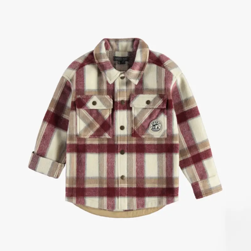 Burgundy And Beige Plaid Shirt In Flannel, Child
