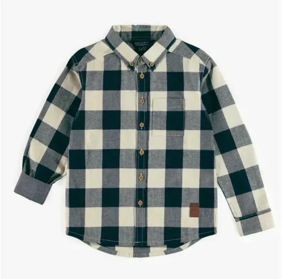 Navy And Cream Plaid Shirt In Flannel...